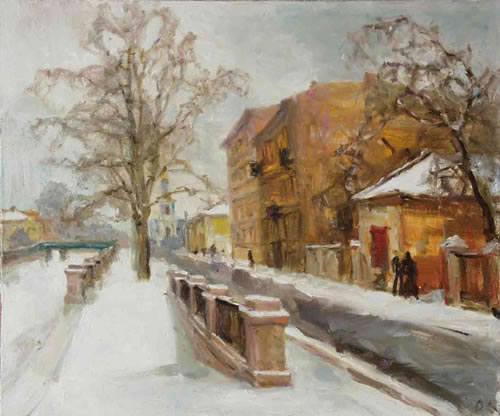 In winter at the canal. 50x60, 2001.